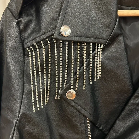 Signature 8 Vegan Leather Rhinestones Fringe Jacket Swiftie Jacket size medium - Picture 2 of 10